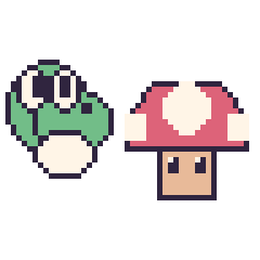 Pixel art Yoshi et Champignon Mario, grille 48 × 48
