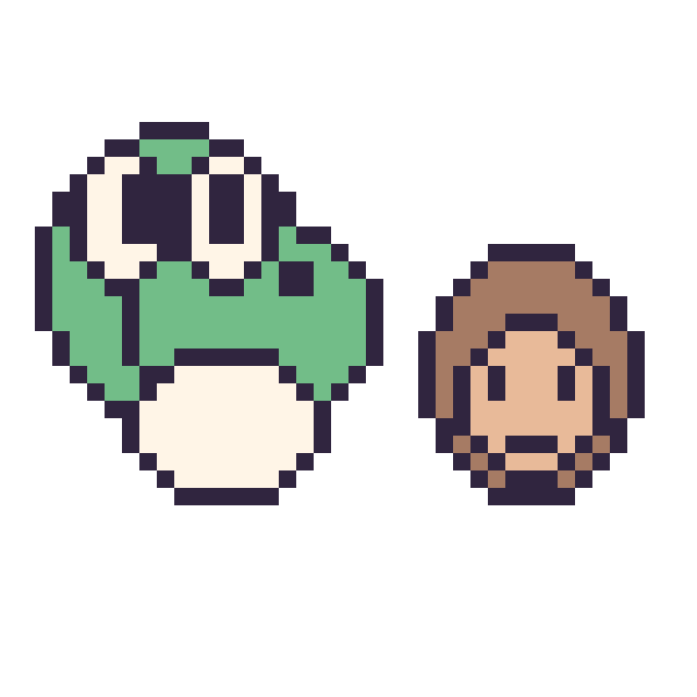 Modèle de pixel art Yoshi et Donkey Kong mini sur une grille de 40 par 40 cases