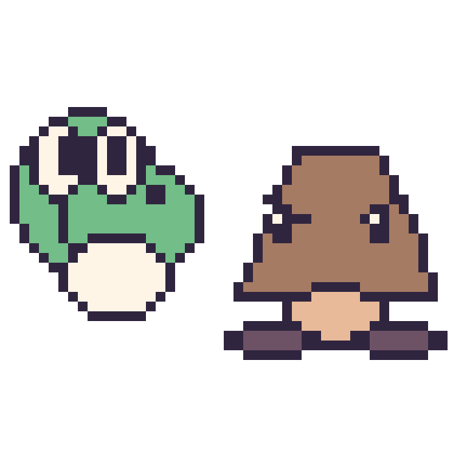 Modèle de pixel art Yoshi et Goomba sur une grille de 48 par 48 cases
