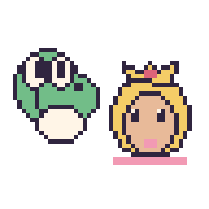 Modèle de pixel art Yoshi et Princesse Peach sur une grille de 48 par 48 cases