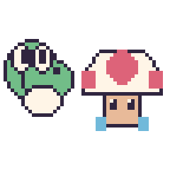 Pixel art Yoshi et Toad, grille 48 × 48