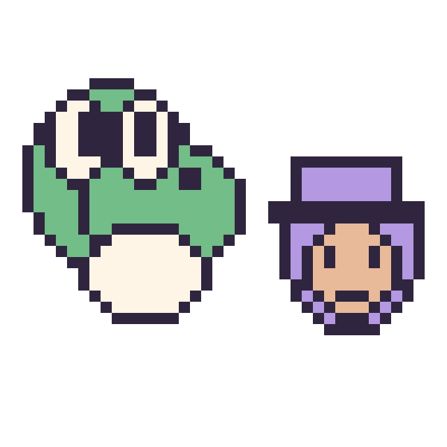 Modèle de pixel art Yoshi et Waluigi mini sur une grille de 40 par 40 cases