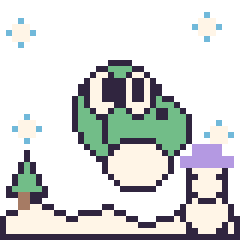 Pixel art Yoshi en hiver, grille 40 × 40