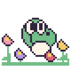 Pixel art Yoshi dans le jardin, grille 40 × 40