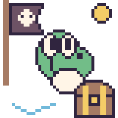 Pixel art Yoshi en aventure pirate, grille 40 × 40