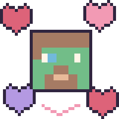Pixel art Zombie Minecraft avec des cœurs, grille 40 × 40