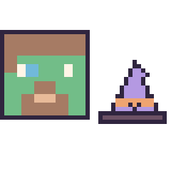 Pixel art Zombie Minecraft et Chapeau de sorcière kawaii 16 × 16, grille 40 × 40