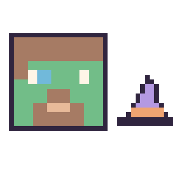 Modèle de pixel art Zombie Minecraft et Chapeau de sorcière simple 12 × 12 sur une grille de 40 par 40 cases