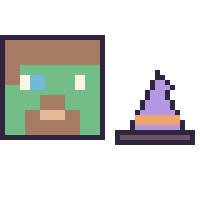 Modèle de pixel art Zombie Minecraft et Chapeau de sorcière simple 16 × 16 sur une grille de 40 par 40 cases