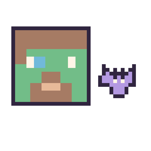 Modèle de pixel art Zombie Minecraft et Chauve-souris simple 10 × 10 sur une grille de 40 par 40 cases