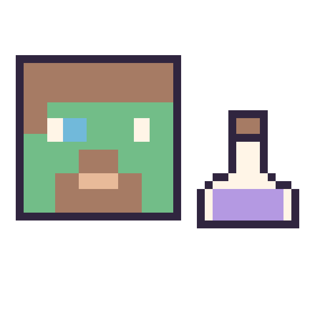 Modèle de pixel art Zombie Minecraft et Potion simple 16 × 16 sur une grille de 40 par 40 cases