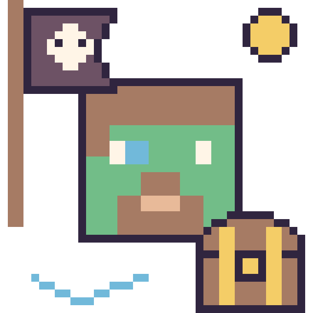 Modèle de pixel art Zombie Minecraft en aventure pirate sur une grille de 40 par 40 cases