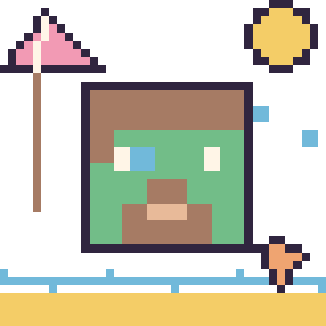 Modèle de pixel art Zombie Minecraft à la plage sur une grille de 40 par 40 cases