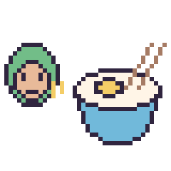 Pixel art Zoro mini et Bol de ramen, grille 40 × 40