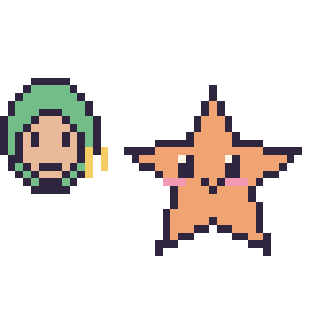 Modèle de pixel art Zoro mini et Étoile de mer sur une grille de 40 par 40 cases