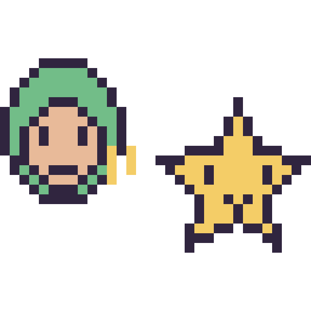Modèle de pixel art Zoro mini et Étoile kawaii 16 × 16 sur une grille de 32 par 32 cases