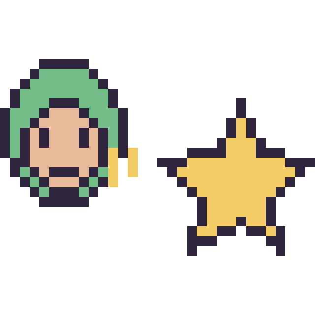 Modèle de pixel art Zoro mini et Étoile simple 16 × 16 sur une grille de 32 par 32 cases