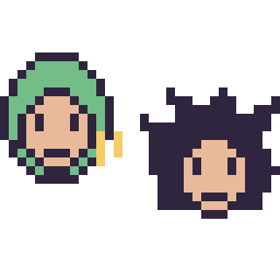 Pixel art Zoro mini et Goku mini, grille 32 × 32