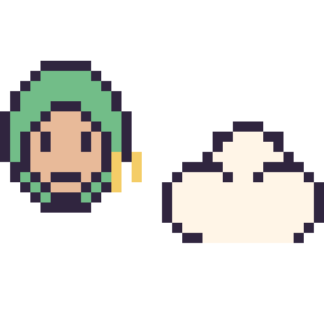Modèle de pixel art Zoro mini et Nuage simple 16 × 16 sur une grille de 32 par 32 cases
