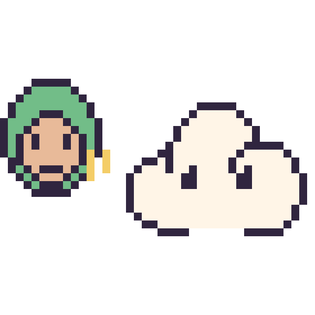 Modèle de pixel art Zoro mini et Nuage sur une grille de 40 par 40 cases