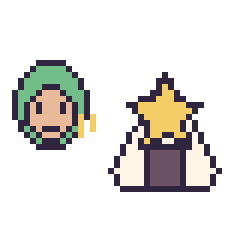 Pixel art Zoro mini et Onigiri avec une étoile, grille 40 × 40