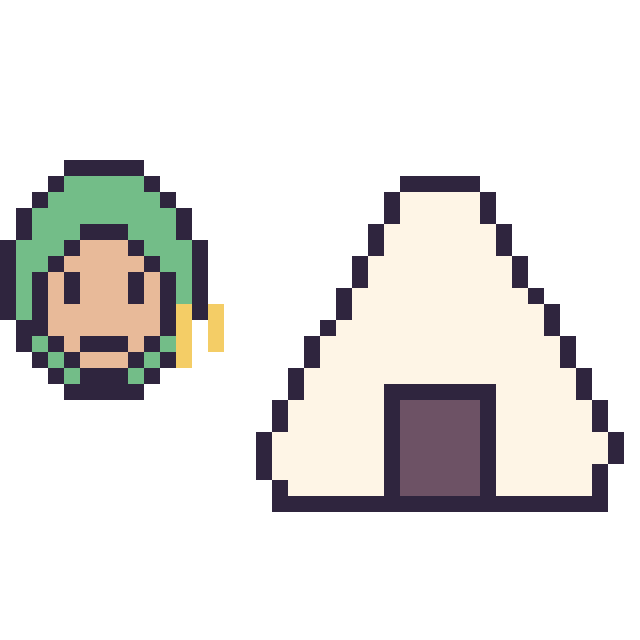 Modèle de pixel art Zoro mini et Onigiri sur une grille de 40 par 40 cases