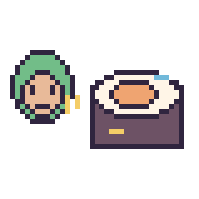 Modèle de pixel art Zoro mini et Sushi décoré sur une grille de 40 par 40 cases