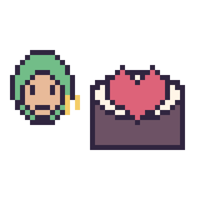 Modèle de pixel art Zoro mini et Sushi avec un cœur sur une grille de 40 par 40 cases
