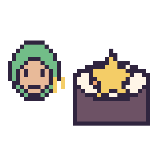Modèle de pixel art Zoro mini et Sushi avec une étoile sur une grille de 40 par 40 cases