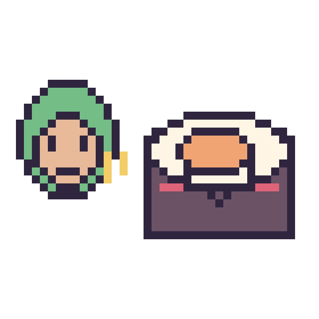 Modèle de pixel art Zoro mini et Sushi kawaii sur une grille de 40 par 40 cases