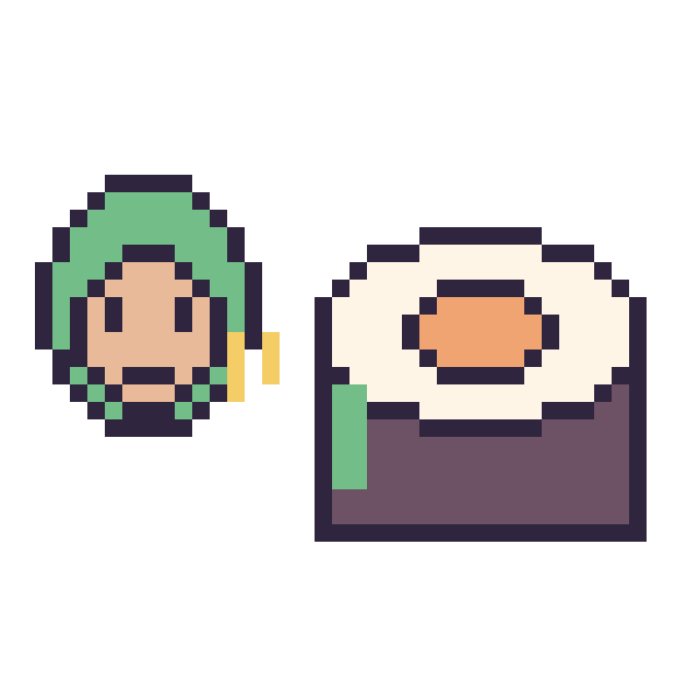 Modèle de pixel art Zoro mini et Sushi sur une grille de 40 par 40 cases