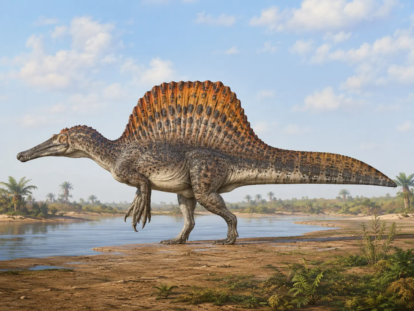 Illustration pour la question : Quel dinosaure est souvent représenté avec une grande voile sur le dos ?