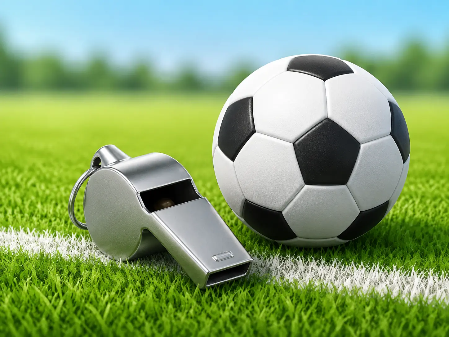 Illustration pour la question : Quel objet l'arbitre utilise-t-il souvent pour arrêter ou reprendre le jeu ?