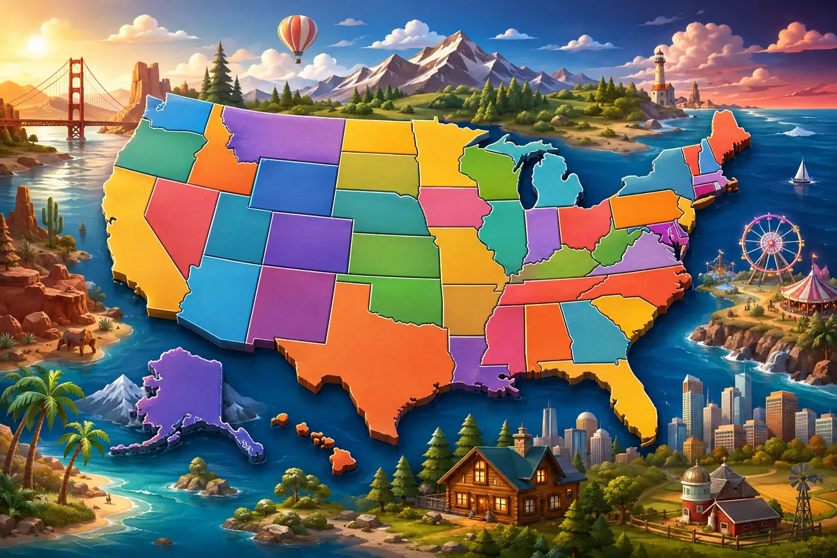 Quiz États des États-Unis pour enfants et famille