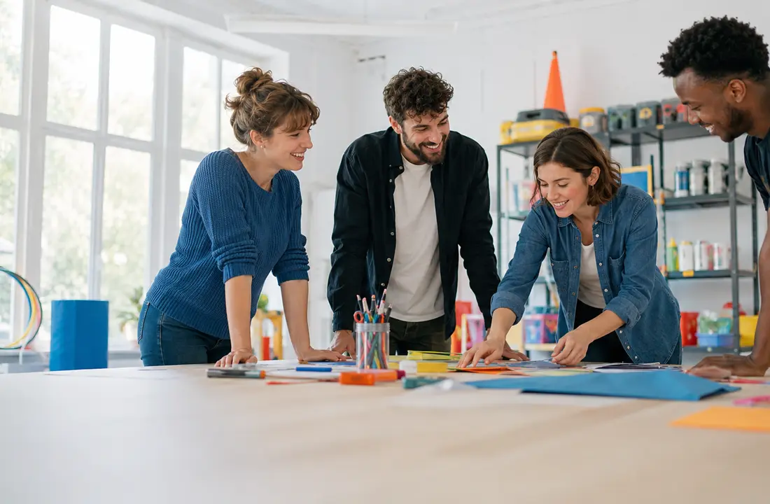 Équipe d’animation préparant une activité pour des enfants